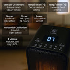 HomeSmart Horizontal & Vertical Oscillation Ceramic Tower Heater with Remote Control - With 3D Fireplace Scene, Child Lock Safety Function