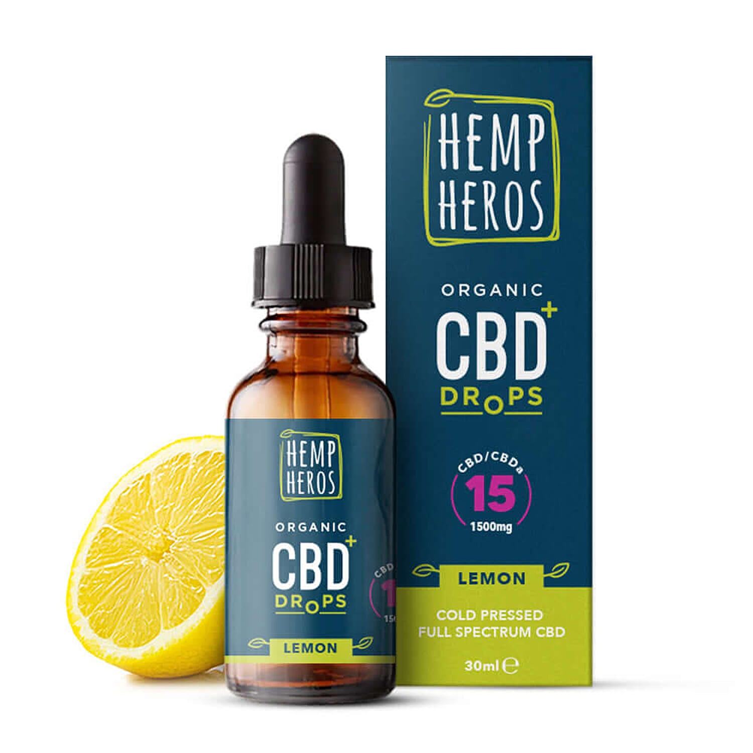 Hemp Heros- 1500mg Organic CBD Drops - 30ml (Lemon) - THE MOST POWERFUL FORMULA - 1500 MG