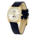 Henry London Moonphase Square Round White Silver Dial 3 ATM Water Resistant Watch with Navy Blue Colour Croc Pattern Strap