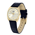 Henry London Vintage Square Round White Silver Dial 3 ATM Water Resistant Watch with Navy Colour Leather Strap