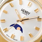 Henry London Vintage Square Round White Silver Dial 3 ATM Water Resistant Watch with Navy Colour Leather Strap