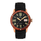 Heritor Automatic Everest Black Analog Dial Rose Gold Bezel 10 ATM Mens Watch in Black Genuine Leather Strap