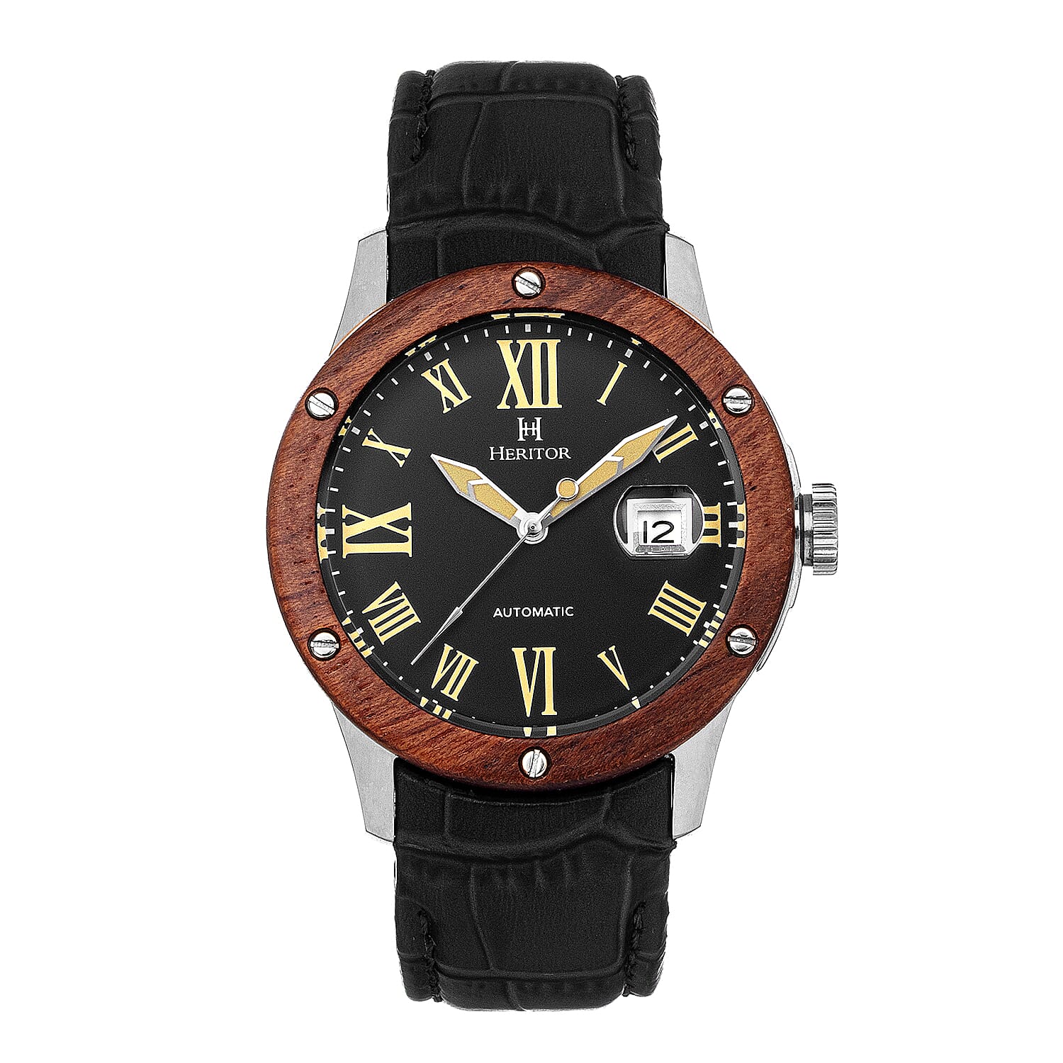 Heritor Automatic Everest Black Analog Dial Silver Bezel 10 ATM Mens Watch in Light Brown Genuine Leather Strap
