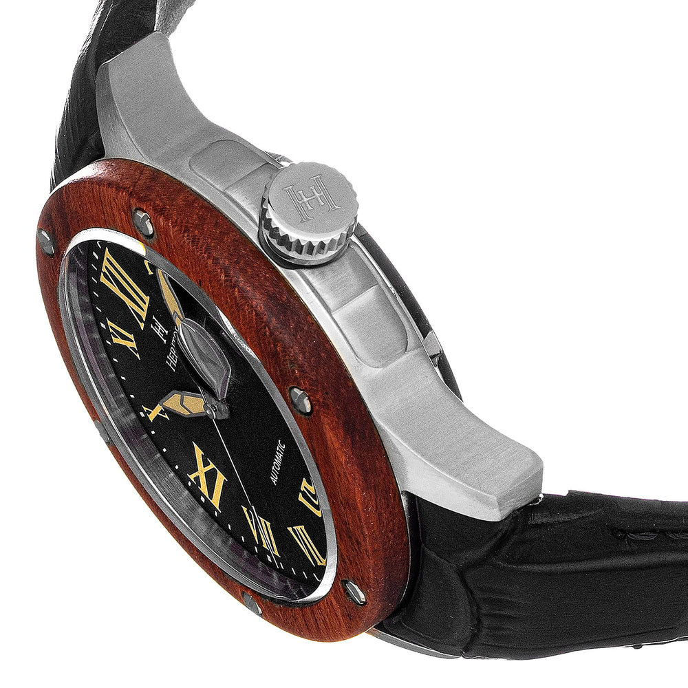 Heritor Automatic Everest Black Analog Dial Silver Bezel 10 ATM Mens Watch in Light Brown Genuine Leather Strap