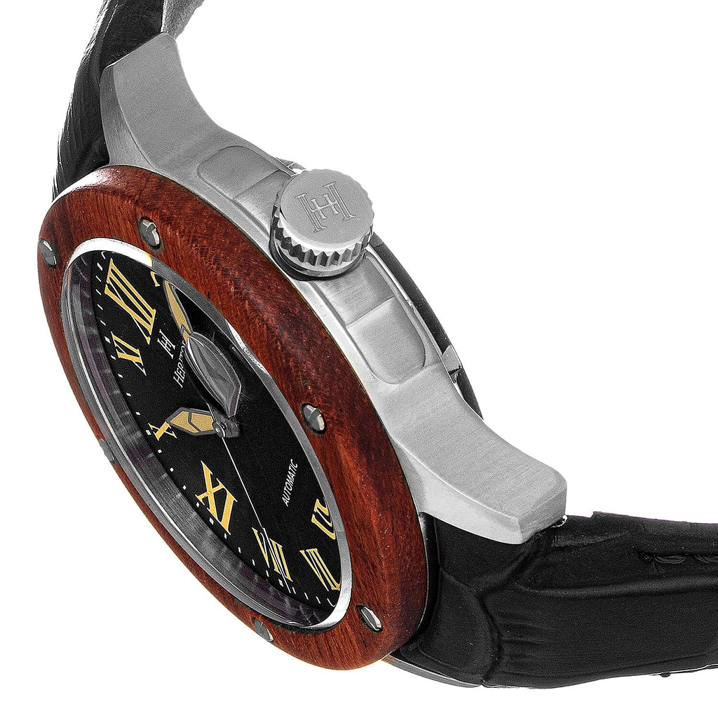 Heritor Automatic Everest Black Analog Dial Silver Bezel 10 ATM Mens Watch in Light Brown Genuine Leather Strap