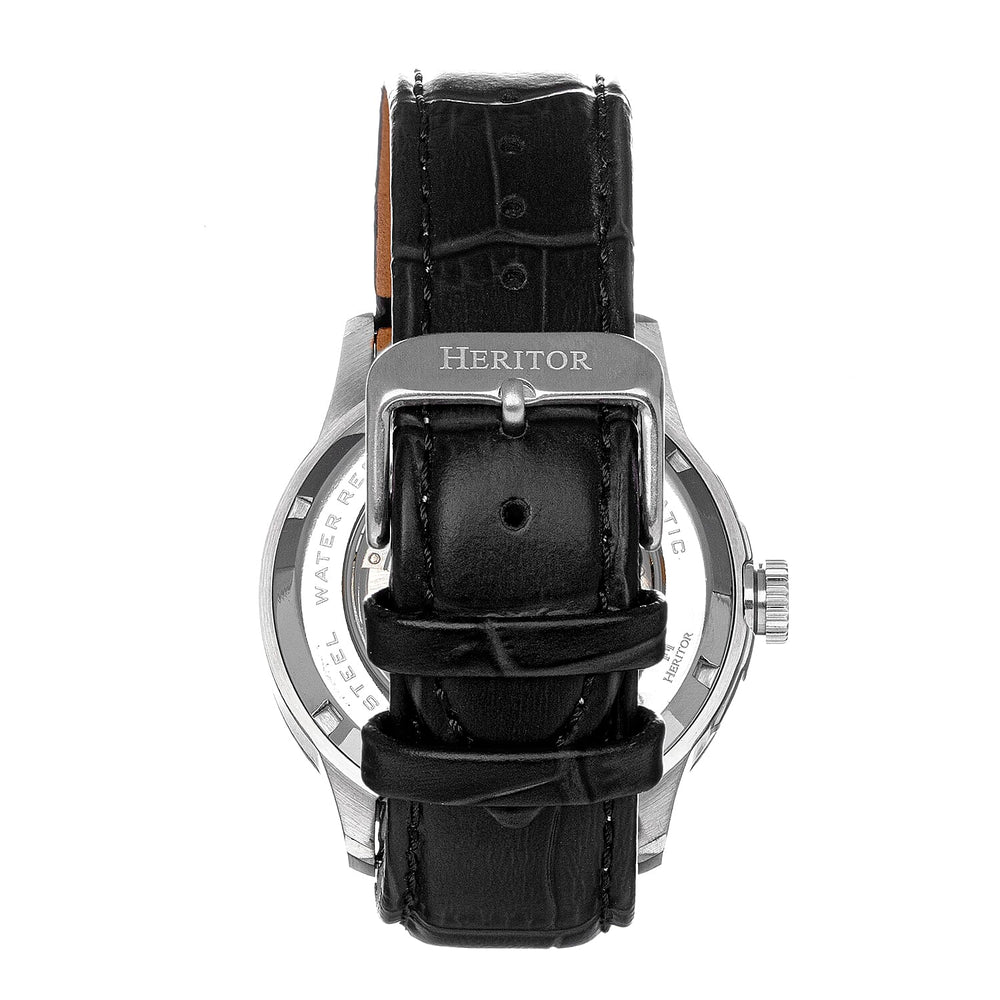 Heritor Automatic Everest Black Analog Dial Silver Bezel 10 ATM Mens Watch in Light Brown Genuine Leather Strap