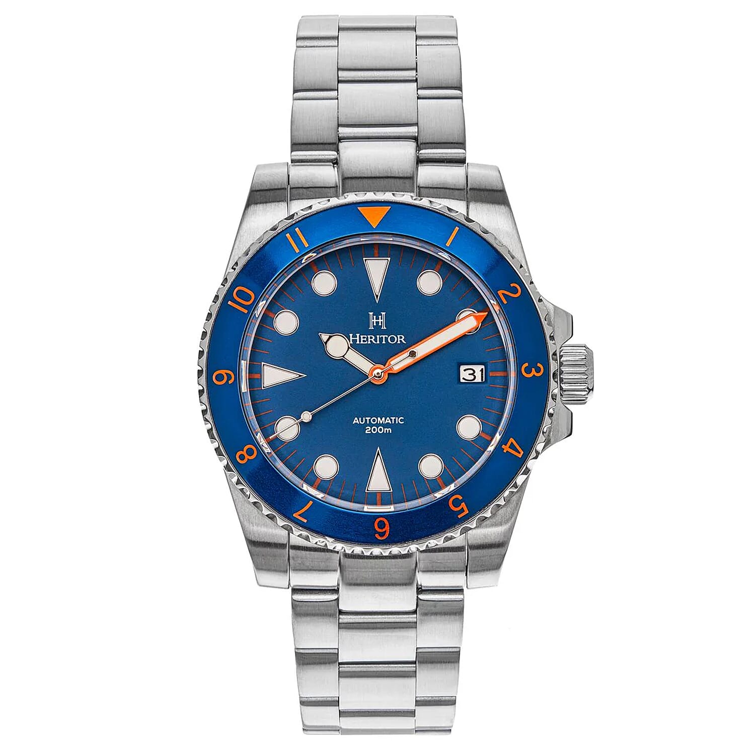 HERITOR Luciano Automatic Movt. 20ATM Water Resistance Blue Dial Mens Watch with Silver Colour Stainless Steel Chain Strap