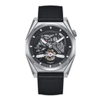 HERITOR Amadeus Automatic 10ATM WR Black Dial - Silver Case Mens Watch with Black Genuine Leather Strap