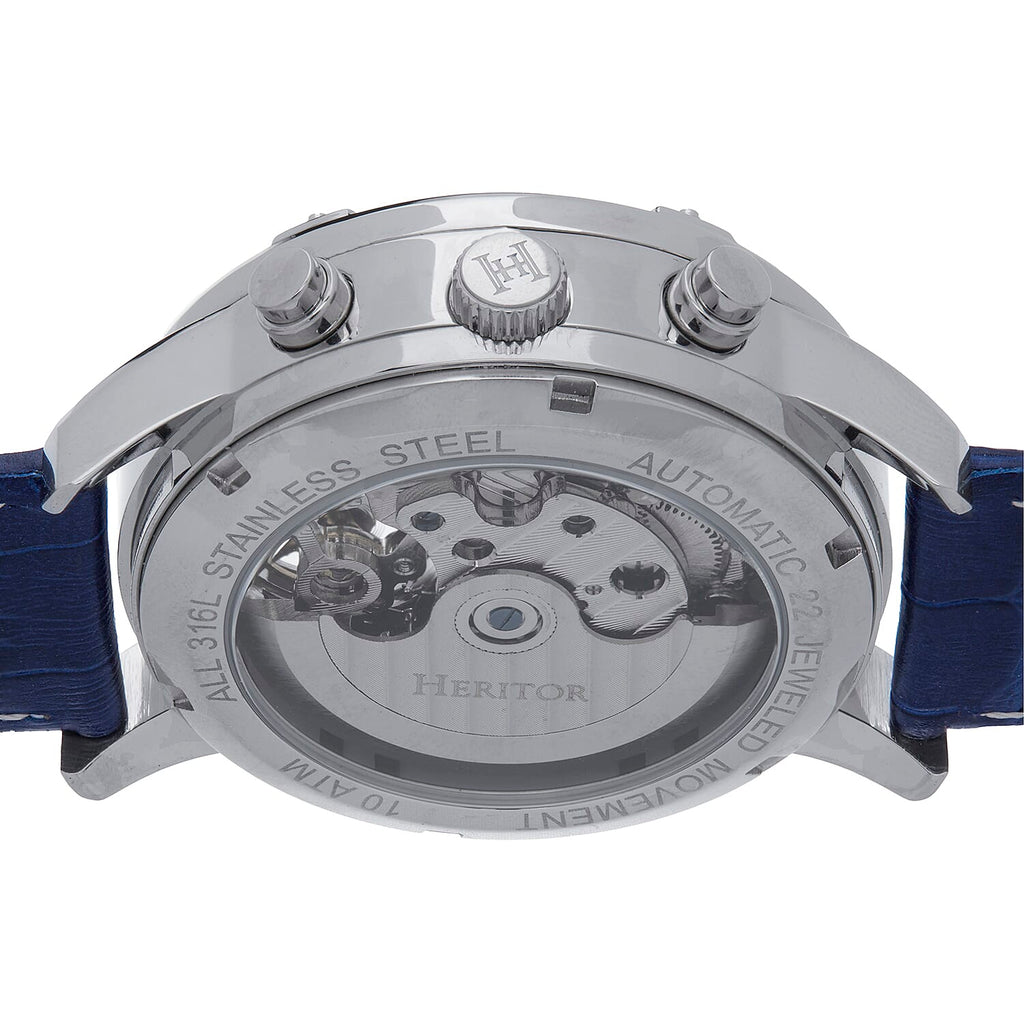 HERITOR Wilhelm Automatic 10ATM WR White Dial Mens Watch with Blue Leather Strap