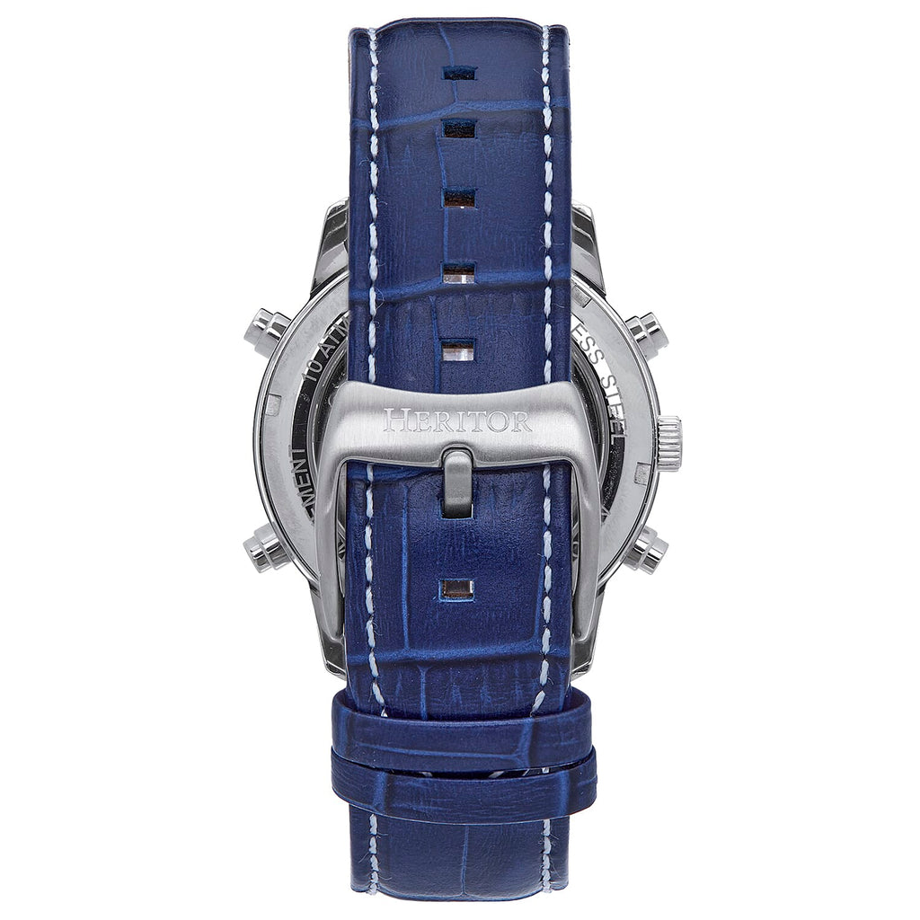 HERITOR Wilhelm Automatic 10ATM WR White Dial Mens Watch with Blue Leather Strap