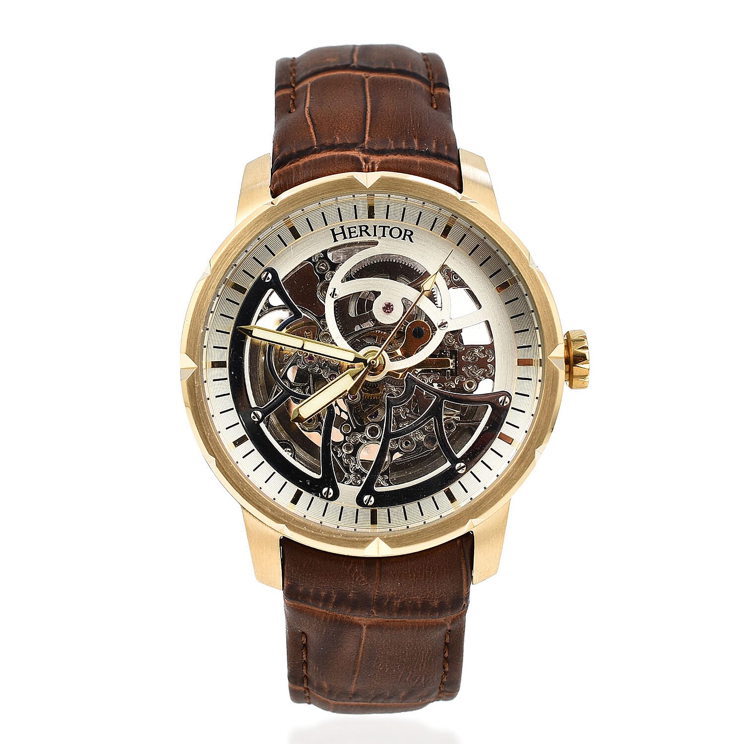 Ryder Collection Heritor Automatic Movement 5 ATM Water Resistant Watch with Dark Brown Genuine Leather Strap
