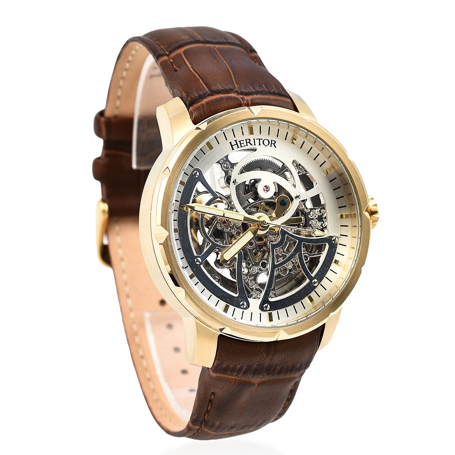 Ryder Collection Heritor Automatic Movement 5 ATM Water Resistant Watch with Dark Brown Genuine Leather Strap