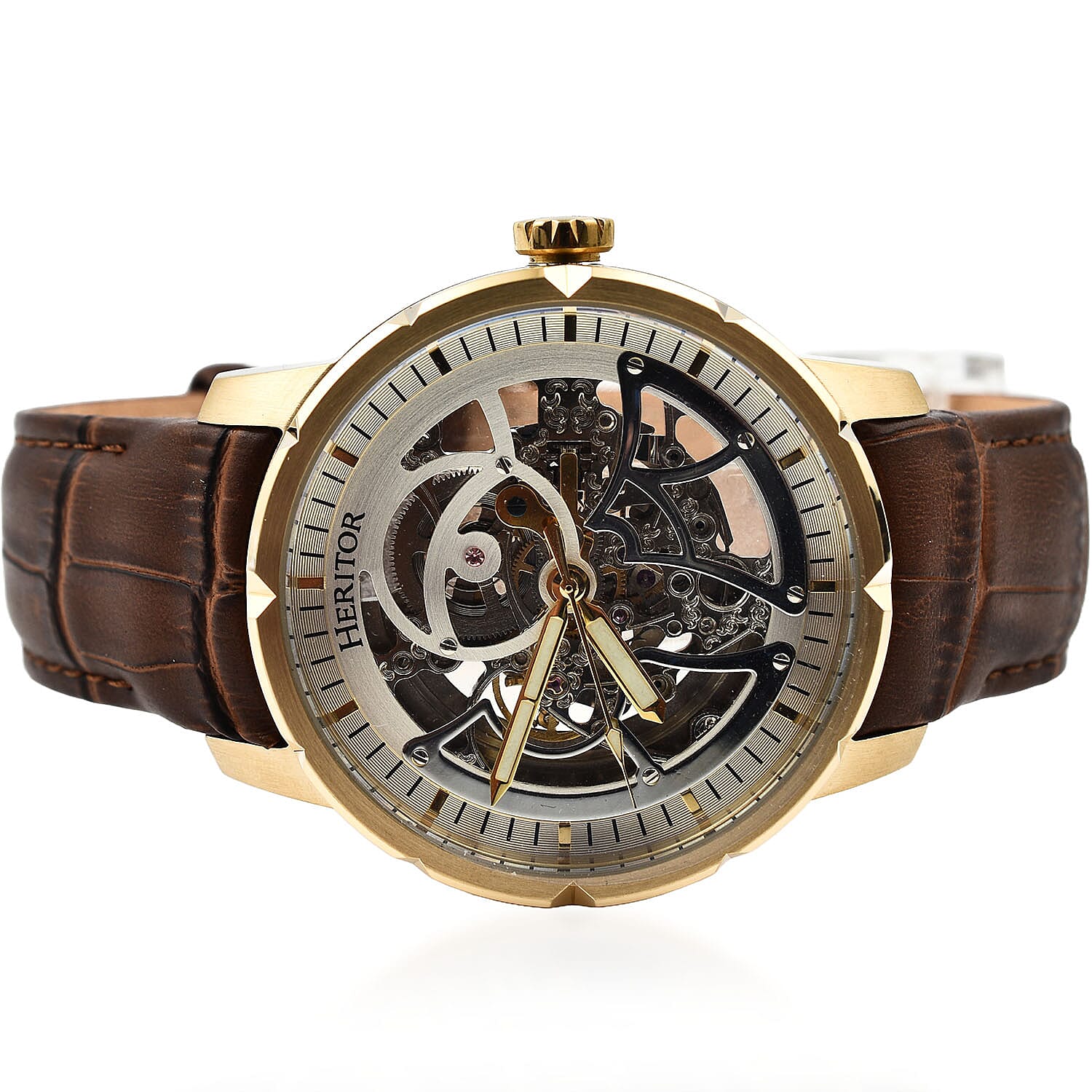 Ryder Collection Heritor Automatic Movement 5 ATM Water Resistant Watch with Dark Brown Genuine Leather Strap