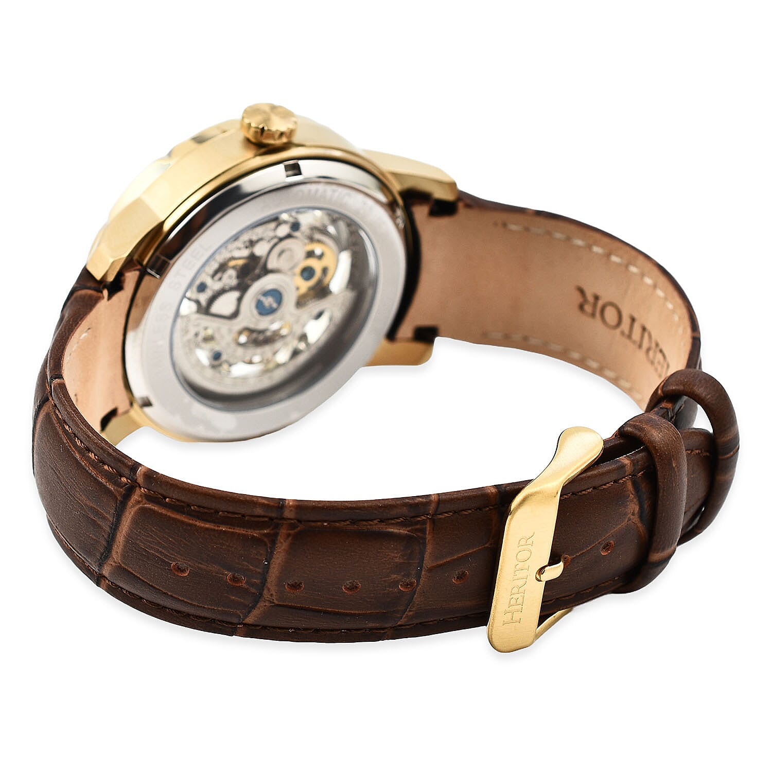 Ryder Collection Heritor Automatic Movement 5 ATM Water Resistant Watch with Dark Brown Genuine Leather Strap