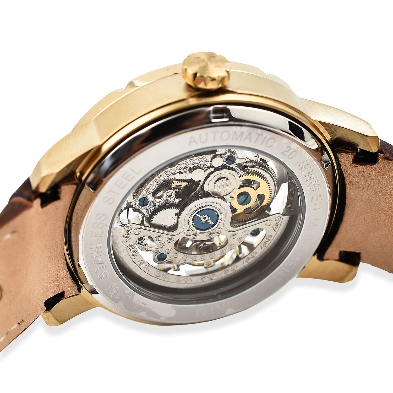 Ryder Collection Heritor Automatic Movement 5 ATM Water Resistant Watch with Dark Brown Genuine Leather Strap