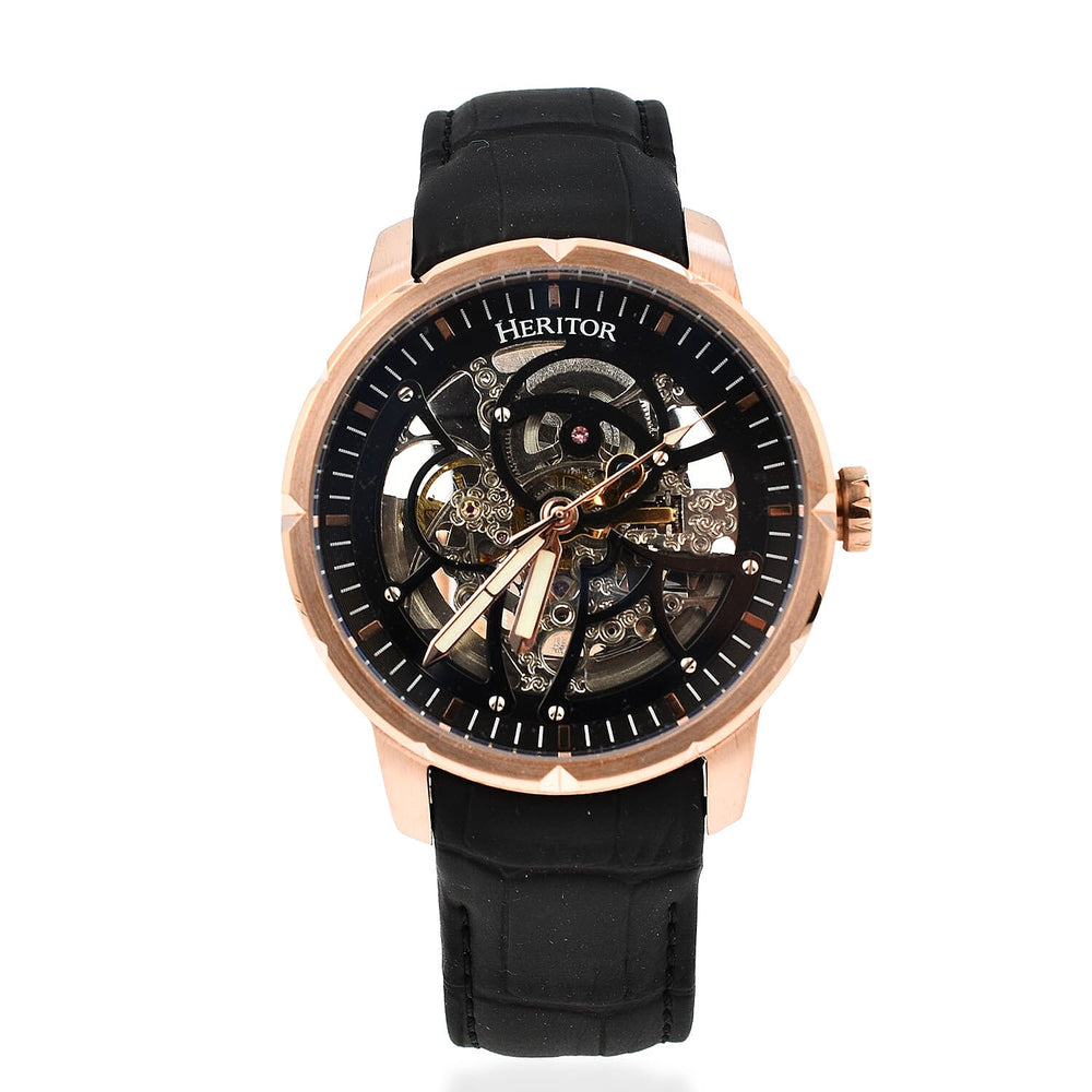 Ryder Collection Heritor Automatic Movt. 5 ATM Water Resistant Watch with Black Genuine Leather Strap