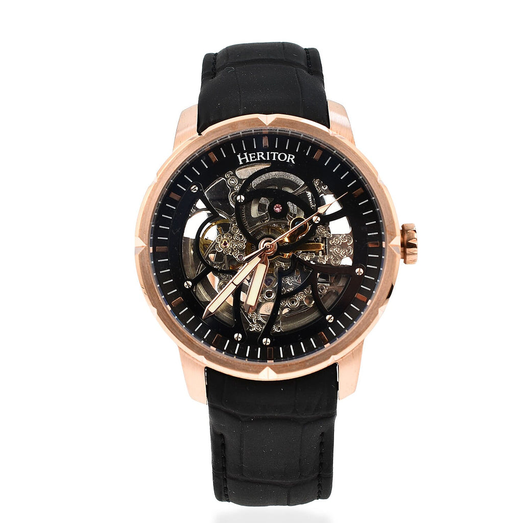 Ryder Collection Heritor Automatic Movt. 5 ATM Water Resistant Watch with Black Genuine Leather Strap