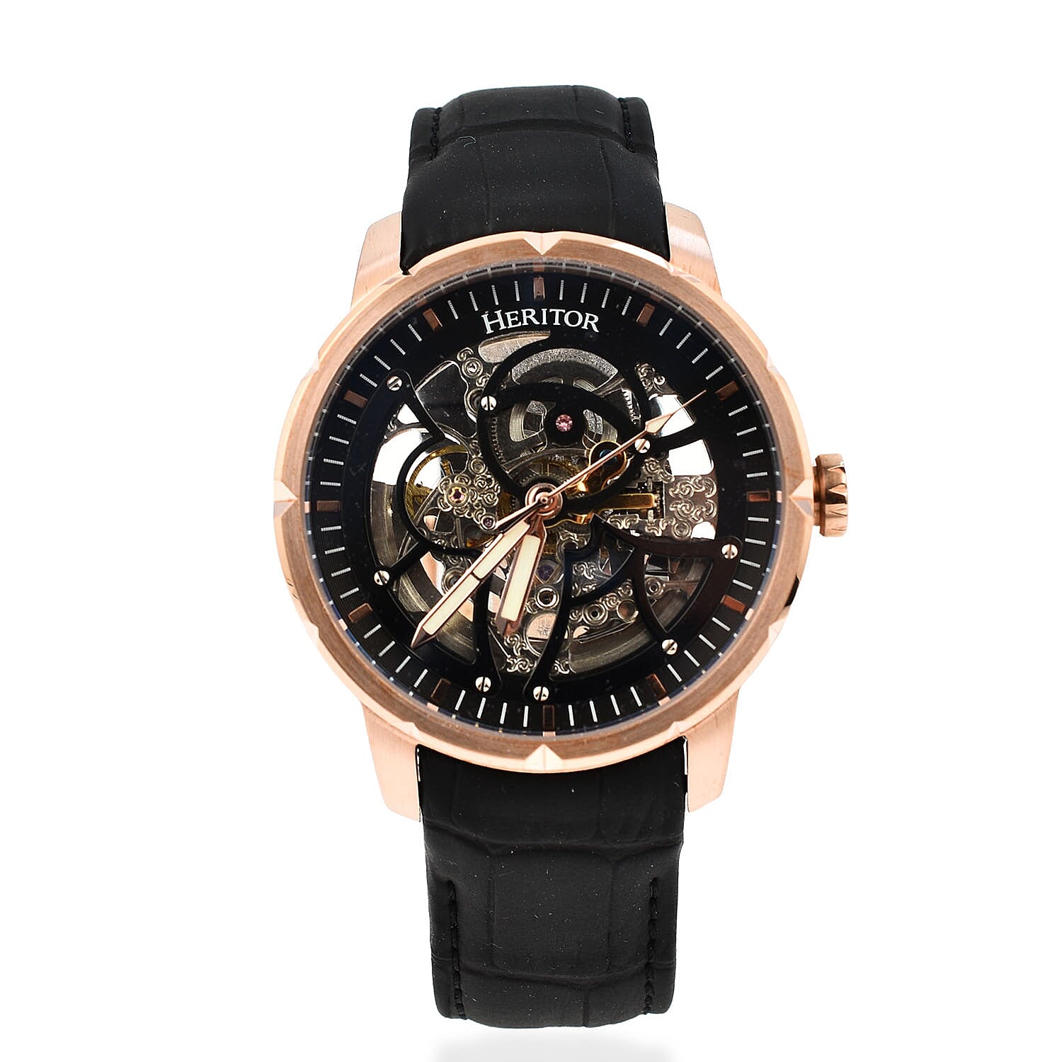 Ryder Collection Heritor Automatic Movt. 5 ATM Water Resistant Watch with Black Genuine Leather Strap