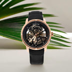 Ryder Collection Heritor Automatic Movt. 5 ATM Water Resistant Watch with Black Genuine Leather Strap