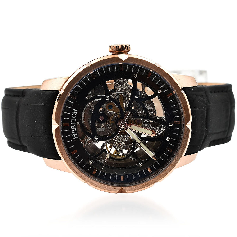 Ryder Collection Heritor Automatic Movt. 5 ATM Water Resistant Watch with Black Genuine Leather Strap