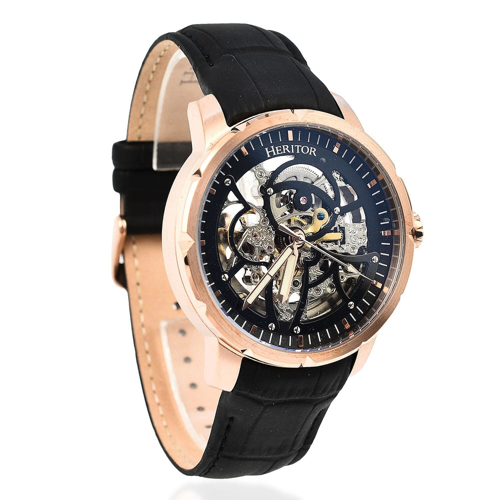 Ryder Collection Heritor Automatic Movt. 5 ATM Water Resistant Watch with Black Genuine Leather Strap