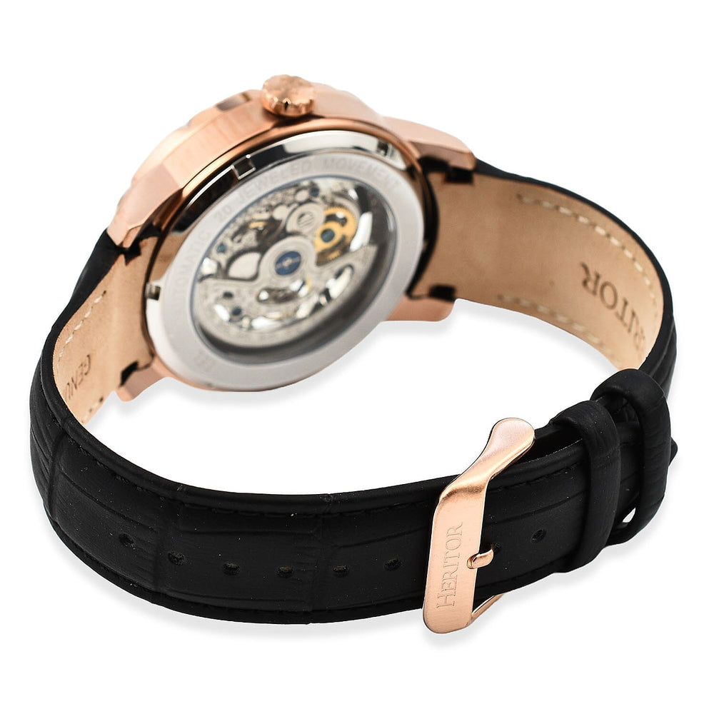 Ryder Collection Heritor Automatic Movt. 5 ATM Water Resistant Watch with Black Genuine Leather Strap