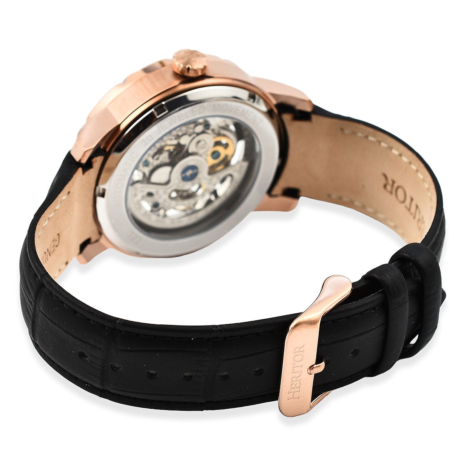 Ryder Collection Heritor Automatic Movt. 5 ATM Water Resistant Watch with Black Genuine Leather Strap