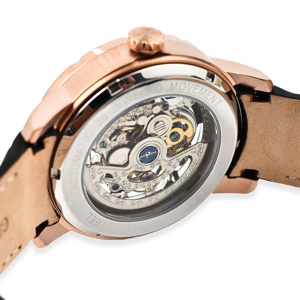 Ryder Collection Heritor Automatic Movt. 5 ATM Water Resistant Watch with Black Genuine Leather Strap