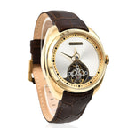 HERITOR Automatic Semi-Skeleton Movement 5ATM Water Resistance Gold Dial Mens Watch with Brown Leather Strap