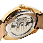 HERITOR Automatic Semi-Skeleton Movement 5ATM Water Resistance Gold Dial Mens Watch with Brown Leather Strap