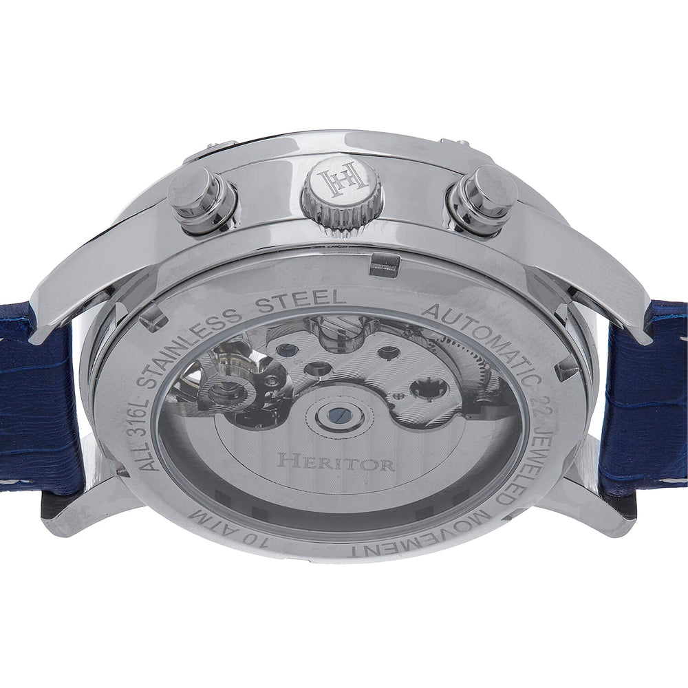 HERITOR Wilhelm Automatic 10ATM WR White Dial Mens Watch with Blue Leather Strap