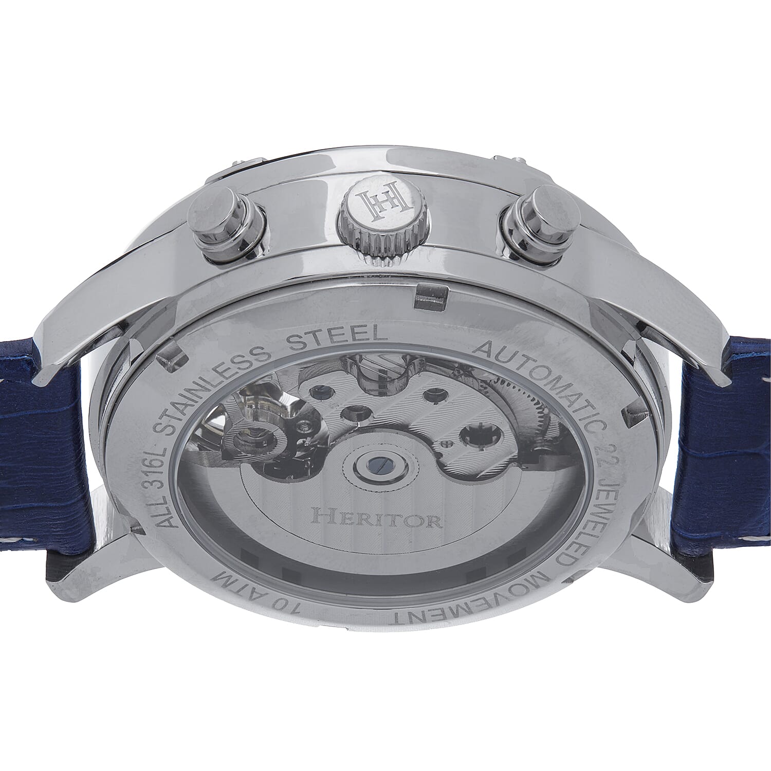 HERITOR Wilhelm Automatic 10ATM WR White Dial Mens Watch with Blue Leather Strap