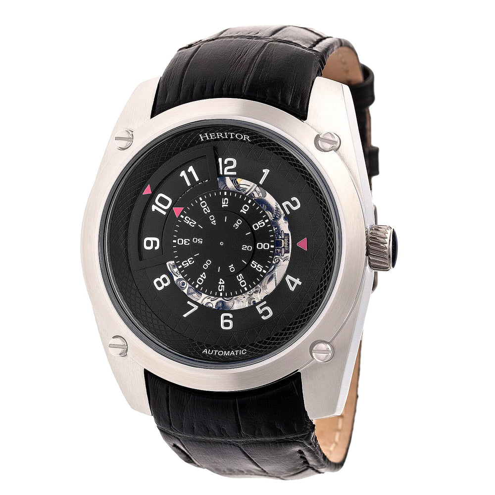 Heritor Daniels Automatic Movement with Black Genuine Leather Strap -  Silver and Black
