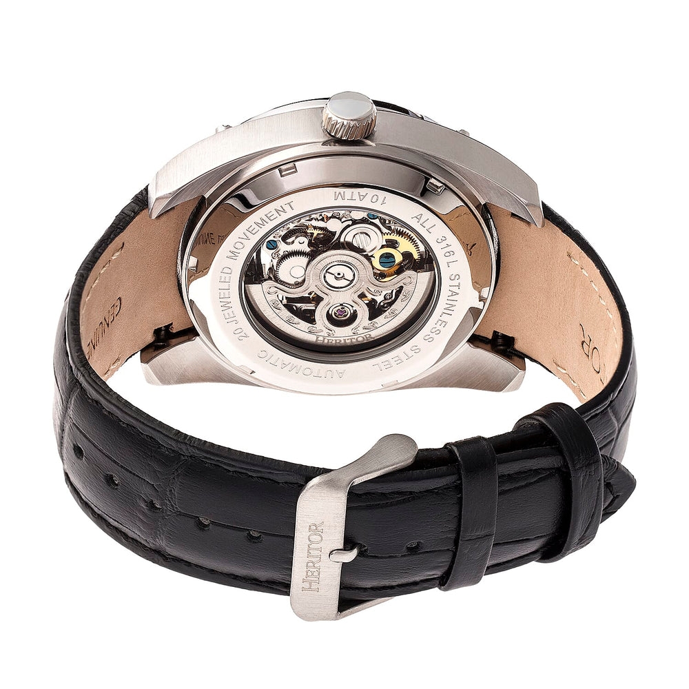 Heritor Daniels Automatic Movement with Black Genuine Leather Strap -  Silver and Black