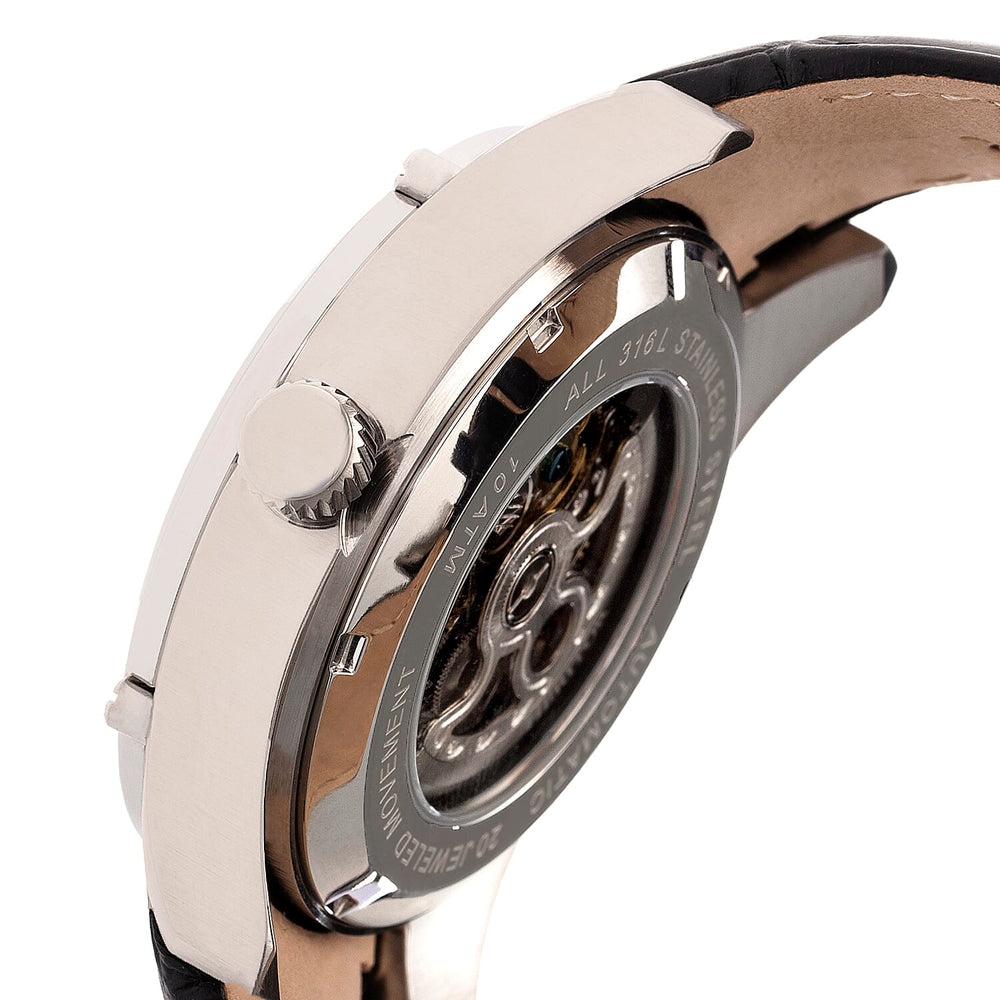 Heritor Daniels Automatic Movement with Black Genuine Leather Strap -  Silver and Black