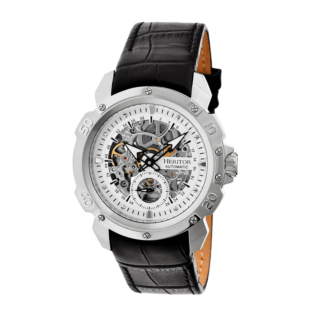 Heritor Conrad Automatic Movement with Genuine Leather Strap - Silver