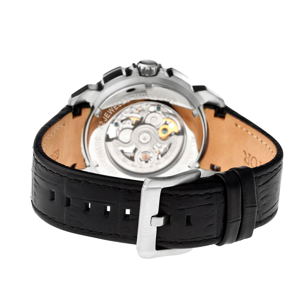 Heritor Conrad Automatic Movement with Genuine Leather Strap - Silver