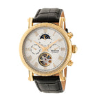 Heritor Winston Automatic Movt. 10ATM Water Resistance White - Gold Dial Mens Watch with Black Leather Strap