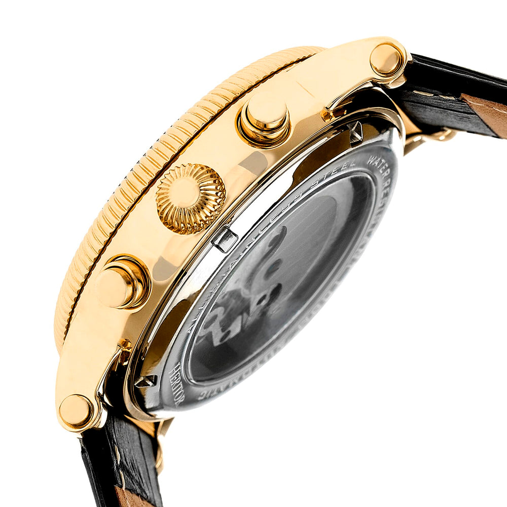 Heritor Winston Automatic Movt. 10ATM Water Resistance White - Gold Dial Mens Watch with Black Leather Strap