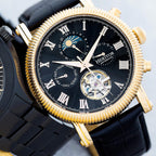 Heritor Winston Automatic Movt. 5ATM Water Resistance Black - Gold Dial Mens Watch with Black Leather Strap