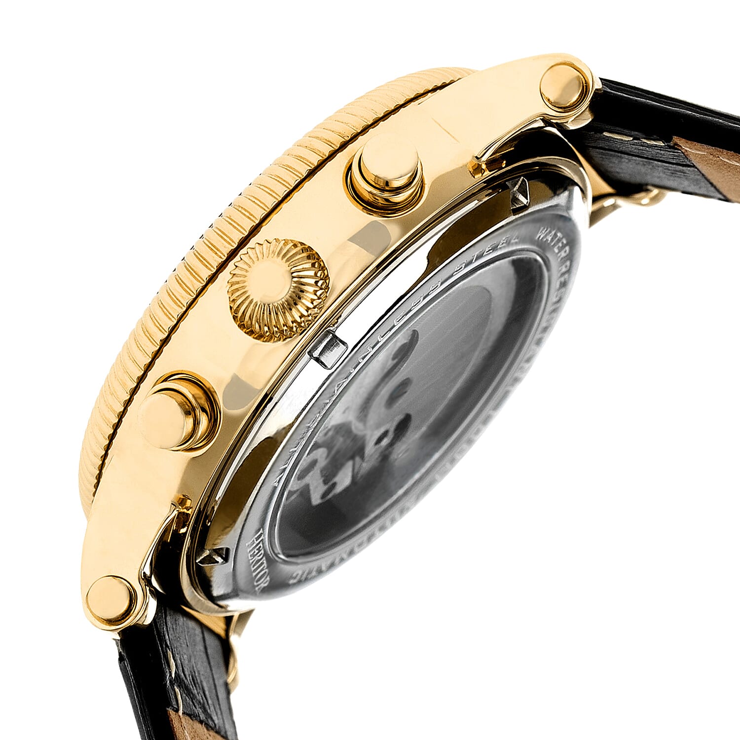Heritor Winston Automatic Movt. 5ATM Water Resistance Black - Gold Dial Mens Watch with Black Leather Strap