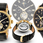 Heritor Winston Automatic Movt. 5ATM Water Resistance Black - Gold Dial Mens Watch with Black Leather Strap