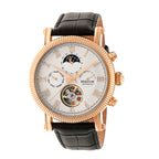 Heritor Winston Automatic Movt. 5ATM Water Resistance White - Rose Dial Mens Watch with Black Leather Strap