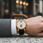 Heritor Winston Automatic Movt. 5ATM Water Resistance White - Rose Dial Mens Watch with Black Leather Strap