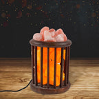 Himalayan Salt Chunk Lamp With Wooden Cylinder Basket (Size- 15.2x15.3x22.8cm, Weight- 4 Kgs)