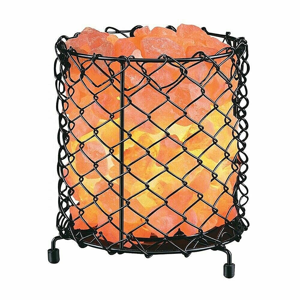 Himalayan Salt Crystal Chunks Lamp with Wide Cylinder Metal Net Vase (Size 18x18x15 Cm) - Pink 4 Kg (8.8 Lbs)