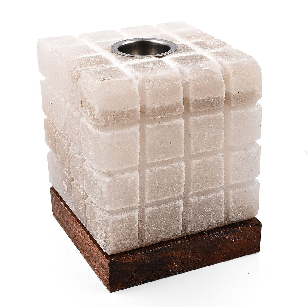 Himalayan Salt Snow White Aroma Therapy Lamp Lined Cube Shape (Size 15x12x12 cm)