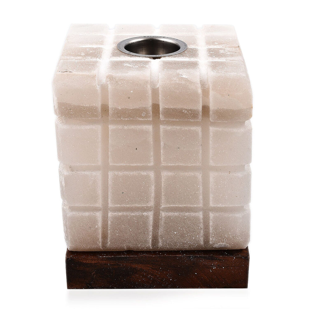 Himalayan Salt Snow White Aroma Therapy Lamp Lined Cube Shape (Size 15x12x12 cm)