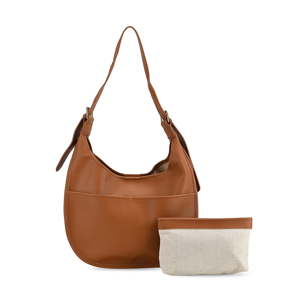 Hobo Crossbody with Detachable Small Cosmetic Bag - Tan