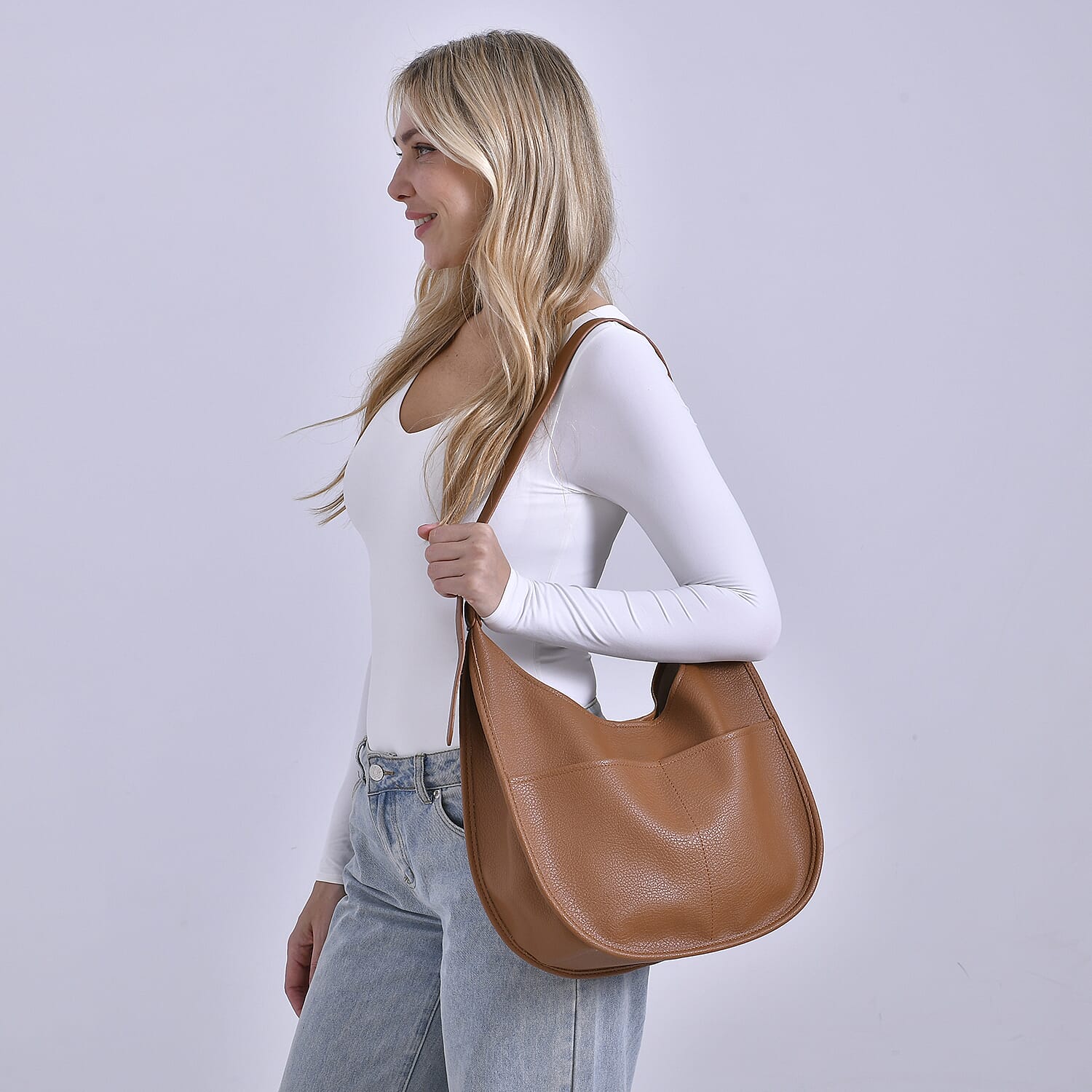 Hobo Crossbody with Detachable Small Cosmetic Bag - Tan